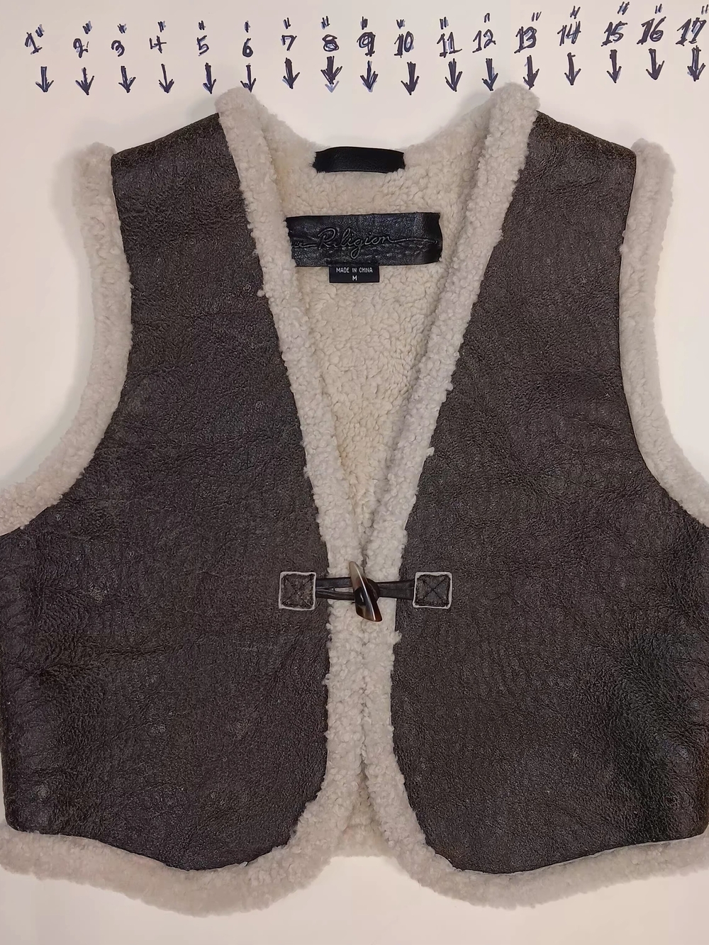 True Reilgion Brown Suede-Look Shearling Trim Vest